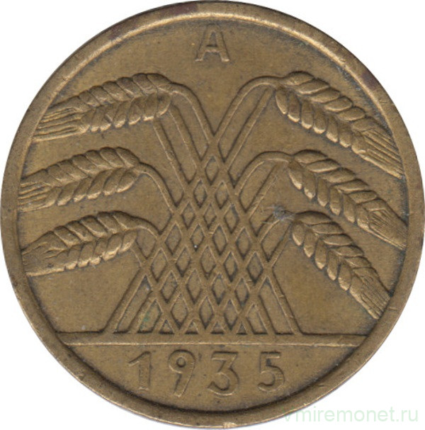 Монета. Германия. Веймарская республика. 10 рейхспфеннигов 1935 год. Монетный двор - Берлин (А).