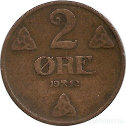 Монета. Норвегия. 2 эре 1912 год.