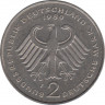 Монета. ФРГ. 2 марки 1989 год. Людвиг Эрхард. Монетный двор - Штутгарт (F). рев.
