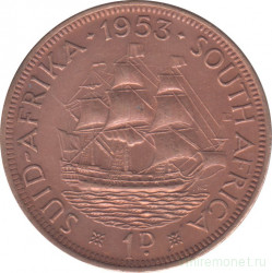 Монета. Южно-Африканская республика (ЮАР). 1 пенни 1953 год.