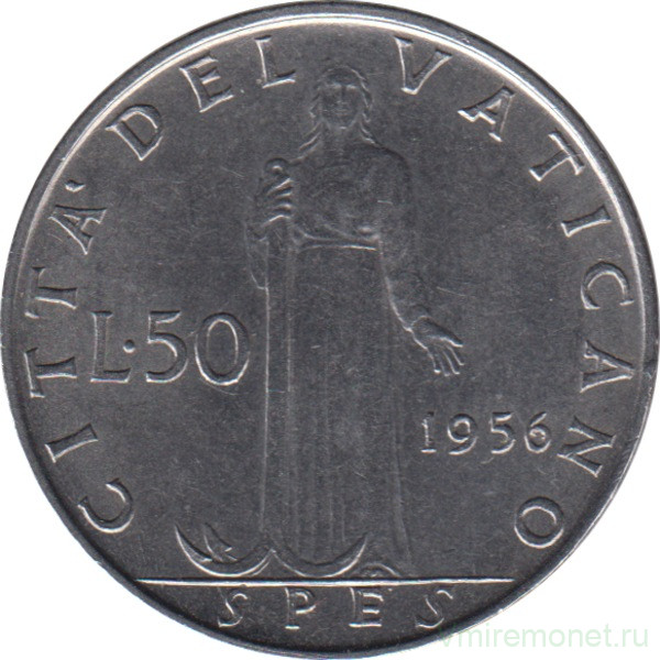 Монета. Ватикан. 50 лир 1956 год.
