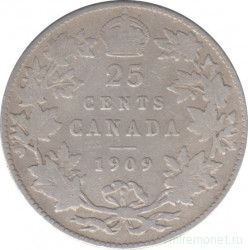 Монета. Канада. 25 центов 1909 год.