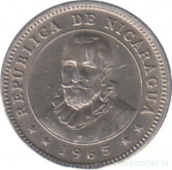 Монета. Никарагуа. 5 сентаво 1965 год.