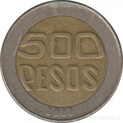 Монета. Колумбия. 500 песо 2002 год.