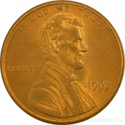 Монета. США. 1 цент 1997 год.