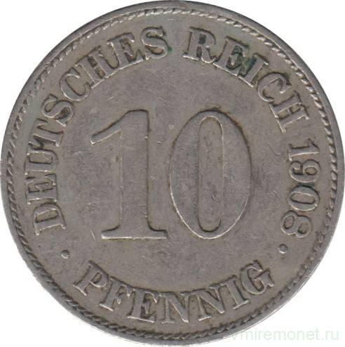 Монета. Германия (Германская империя 1871-1922). 10 пфеннигов 1908 год. (E).