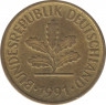  Монета. ФРГ. 5 пфеннигов 1991 год. Монетный двор - Штутгарт (F). ав.