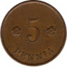 Монета. Финляндия. 5 пенни 1929 год. рев