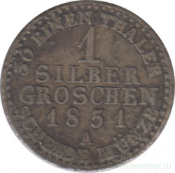 Монета. Пруссия (Германия). 1 грошен 1851 год. Монетный двор - Берлин (А).