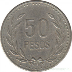 Монета. Колумбия. 50 песо 1990 год.