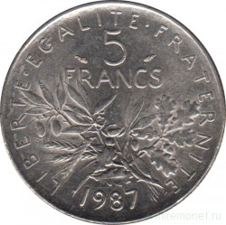 Монета. Франция. 5 франков 1987 год.