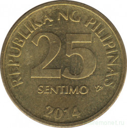 Монета. Филиппины. 25 сентимо 2014 год.