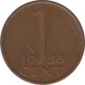 Монета. Нидерланды. 1 цент 1956 год. ав.