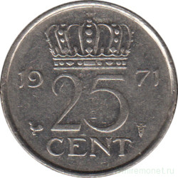 Монета. Нидерланды. 25 центов 1971 год.