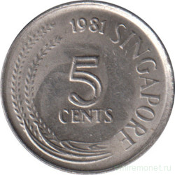 Монета. Сингапур. 5 центов 1981 год. Магнитная.