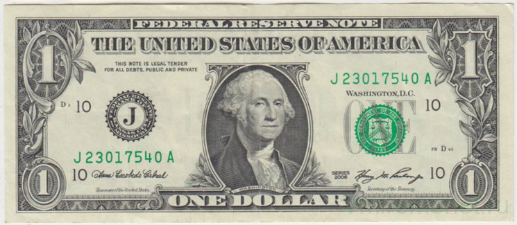 Банкнота. США. 1 доллар 2006 год. J. Тип 523а.