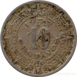 Монета. Мексика. 10 сентаво 1937 год.
