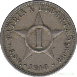 Монета. Куба. 1 сентаво 1916 год.