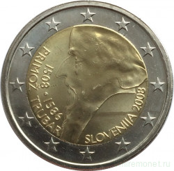 Монета. Словения. 2 евро 2008 год. 500 лет со дня рождения Приможа Трубара.