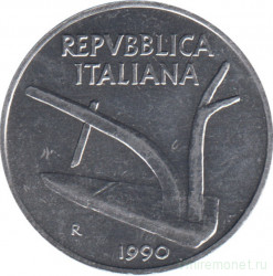 Монета. Италия. 10 лир 1990 год.