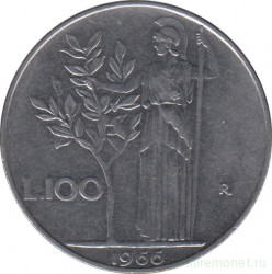 Монета. Италия. 100 лир 1966 год.