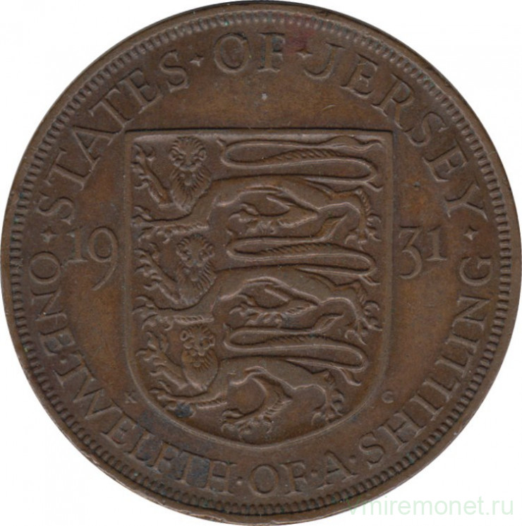 Монета. Великобритания. Джерси. 1/12 шиллинга 1931 год.