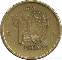 Монета. Швеция. 10 крон 1991 год (медальная).