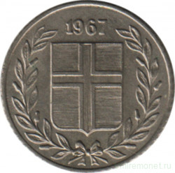 Монета. Исландия. 10 аурар 1967 год.