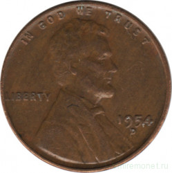 Монета. США. 1 цент 1954 год. Монетный двор D.