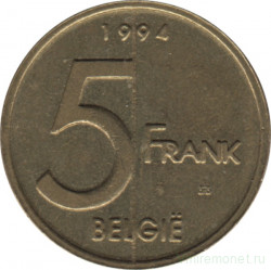 Монета. Бельгия. 5 франков 1994 год. BELGIE.