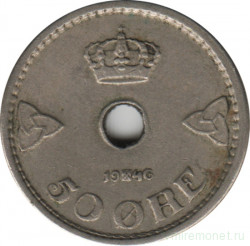 Монета. Норвегия. 50 эре 1946 год.