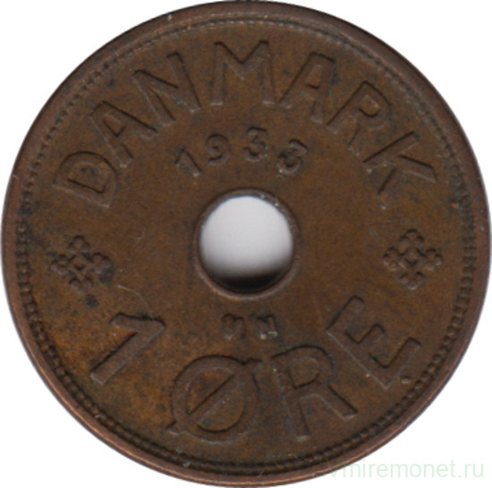 Монета. Дания. 1 эре 1933 год.