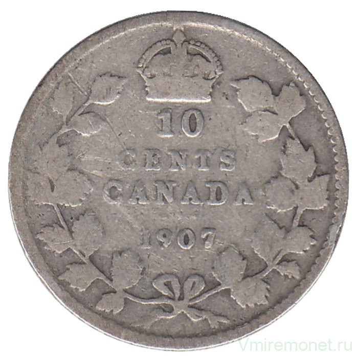Монета. Канада. 10 центов 1907 год.