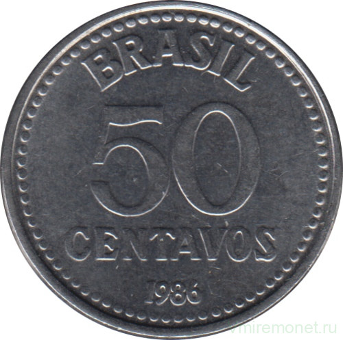 Монета. Бразилия. 50 сентаво 1986 год.
