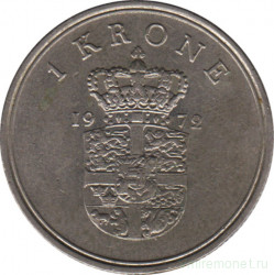 Монета. Дания. 1 крона 1972 год.