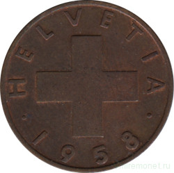 Монета. Швейцария. 2 раппена 1958 год. 