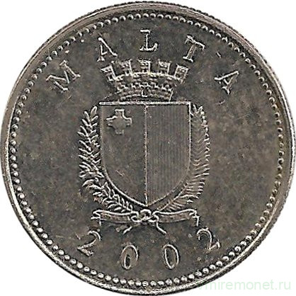 Монета. Мальта. 2 цента 2002 год.