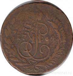 Монета. Россия. 2 копейки 1764 год. М.М. Перечекан с 4 копеек 1762 года.