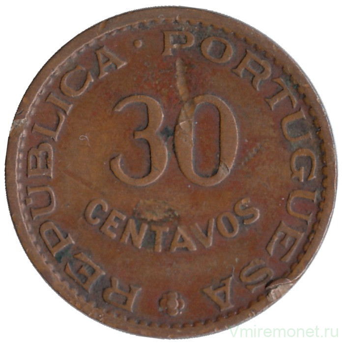 Монета. Тимор. 30 сентаво 1958 год.
