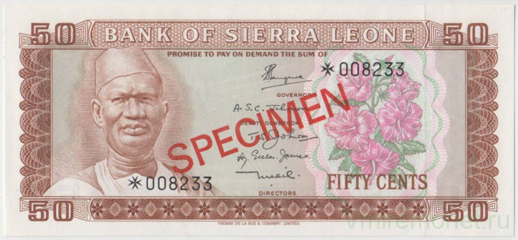 Банкнота. Сьерра-Леоне. 50 центов 1979 - 1984 год. Тип 4b. (Образец).