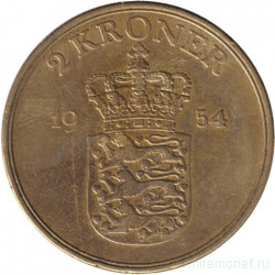 Монета. Дания. 2 кроны 1954 год.