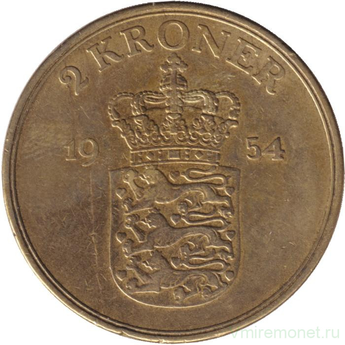 Монета. Дания. 2 кроны 1954 год.