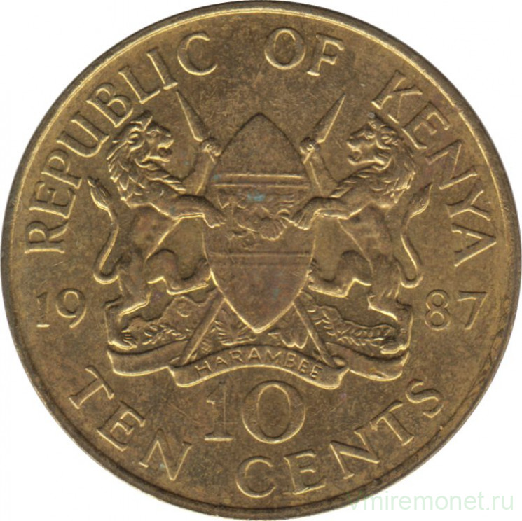 Монета. Кения. 10 центов 1987 год.