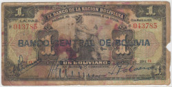 Банкнота. Боливия. 1 боливиано 1911 (1929) год. Тип 112 (2-2).