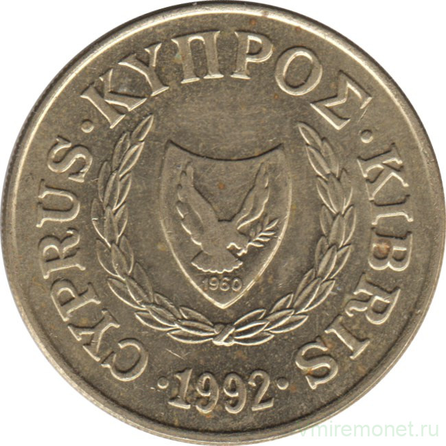 Монета. Кипр. 20 центов 1992 год.