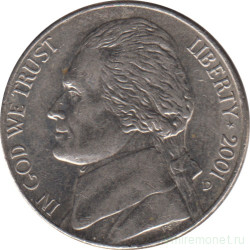 Монета. США. 5 центов 2001 год.  Монетный двор D.