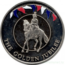 Монета. Фолклендские острова. 50 пенсов 2002 год. 50 лет правлению Королевы Елизаветы II, на лошади, цветная.