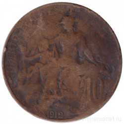 Монета. Франция. 10 сантимов 1912 год.  