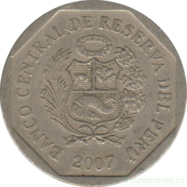 Монета. Перу. 50 сентимо 2007 год.