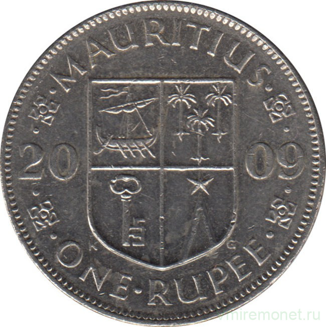 Монета. Маврикий. 1 рупия 2009 год.